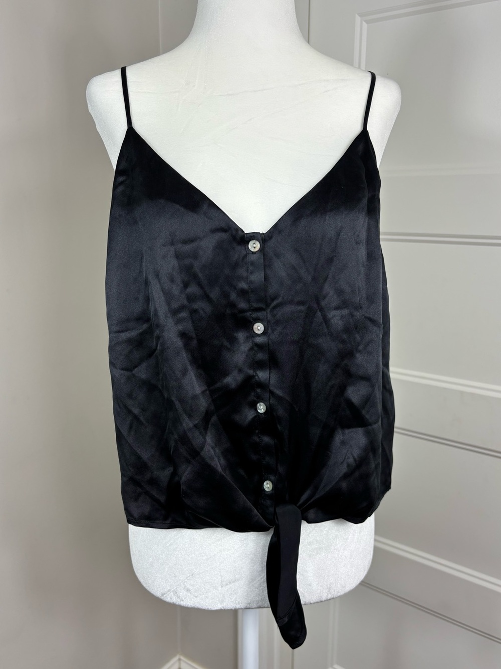 Cami NYC Black Button Front Silk Cami Size L